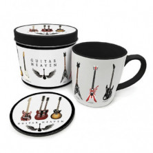 Imagen lata regalo con taza y posavasos guitarras