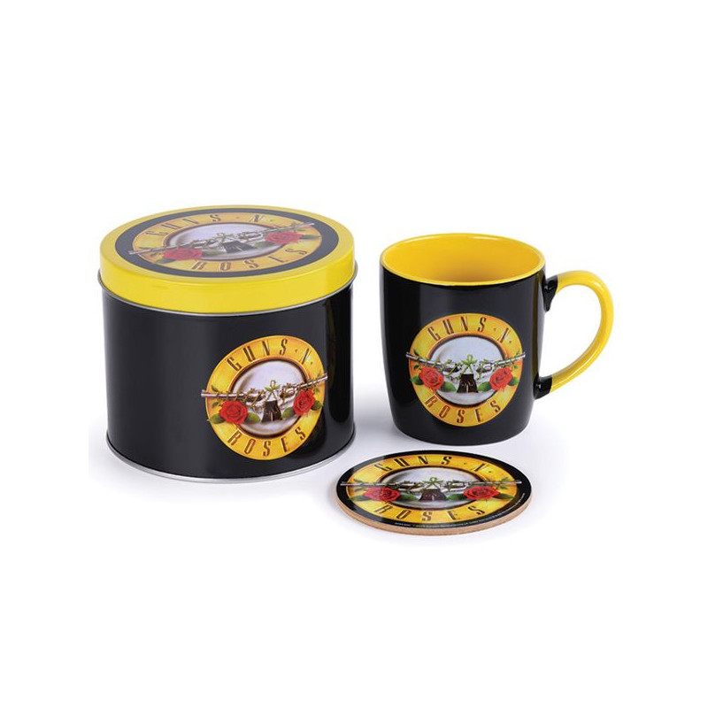 Imagen lata regalo con taza y posavasos guns n roses