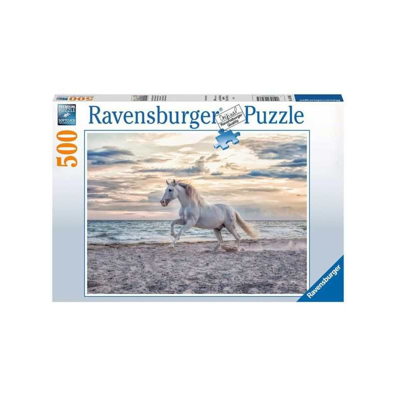 Imagen puzzle ravensburger caballo blanco en playa 500 pz