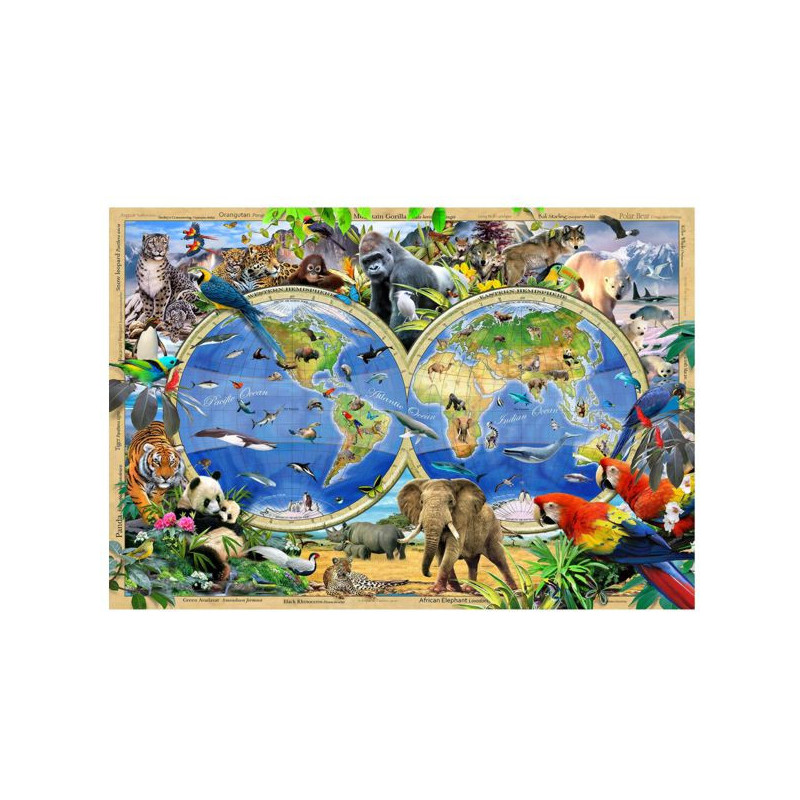 Imagen puzzle de madera natural animal kingdom map xl