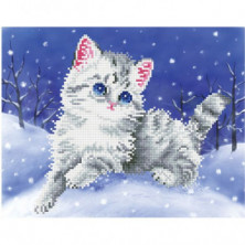 Imagen cuadro gato en la nieve - pintura con diamantes