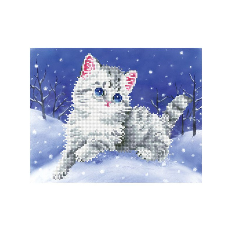 Imagen cuadro gato en la nieve - pintura con diamantes Imagen cuadro gato en la nieve - pintura con diamantes
