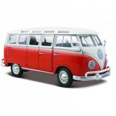 Imagen coche vw samba 1/24 maisto color blanco y rojo