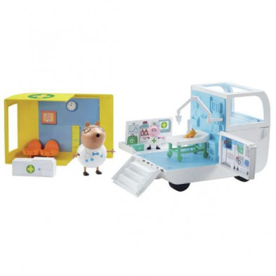 Imagen ambulancia y centro médico peppa pig con 2 figuras