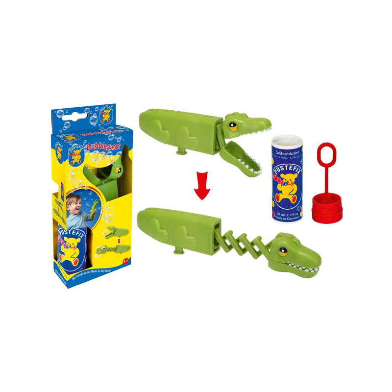 Imagen pustefix cocodrilo lanza pompas + tubo 70ml Imagen pustefix cocodrilo lanza pompas + tubo 70ml