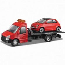 Imagen grúa y coche fiat 500 rojo 1/43 bburago