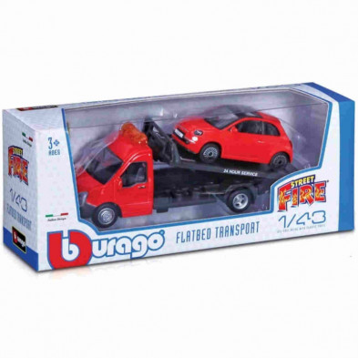 imagen 1 de grúa y coche fiat 500 rojo 1/43 bburago