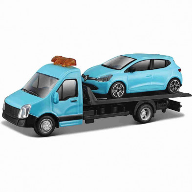Imagen grúa y coche renault clio azul 1/43 bburago