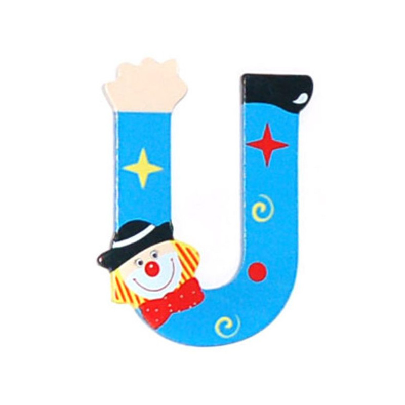 Imagen letra infantil madera payaso u