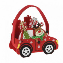 Imagen bolsa fieltro coche navideño 17x8x15cm