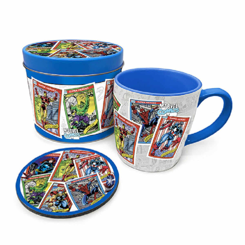 Imagen lata regalo taza y posavasos marvel cartas