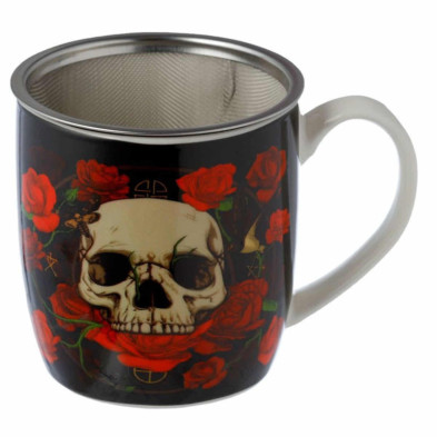 imagen 1 de taza de porcelana calaveras y rosas