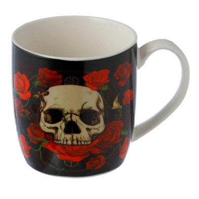 imagen 2 de taza de porcelana calaveras y rosas