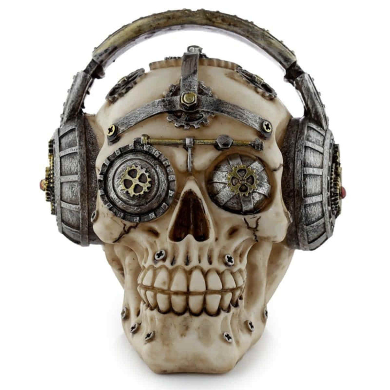 Imagen figura calavera decorativa steampunk con auricular Imagen figura calavera decorativa steampunk con auricular