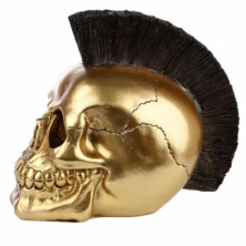 imagen 3 de figura calavera decorativa con cresta pink dorada