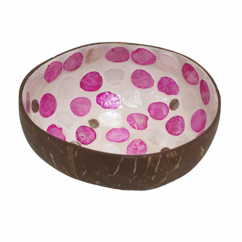 Imagen cuenco de cáscara de coco craqueado rosa gris Imagen cuenco de cáscara de coco craqueado rosa gris