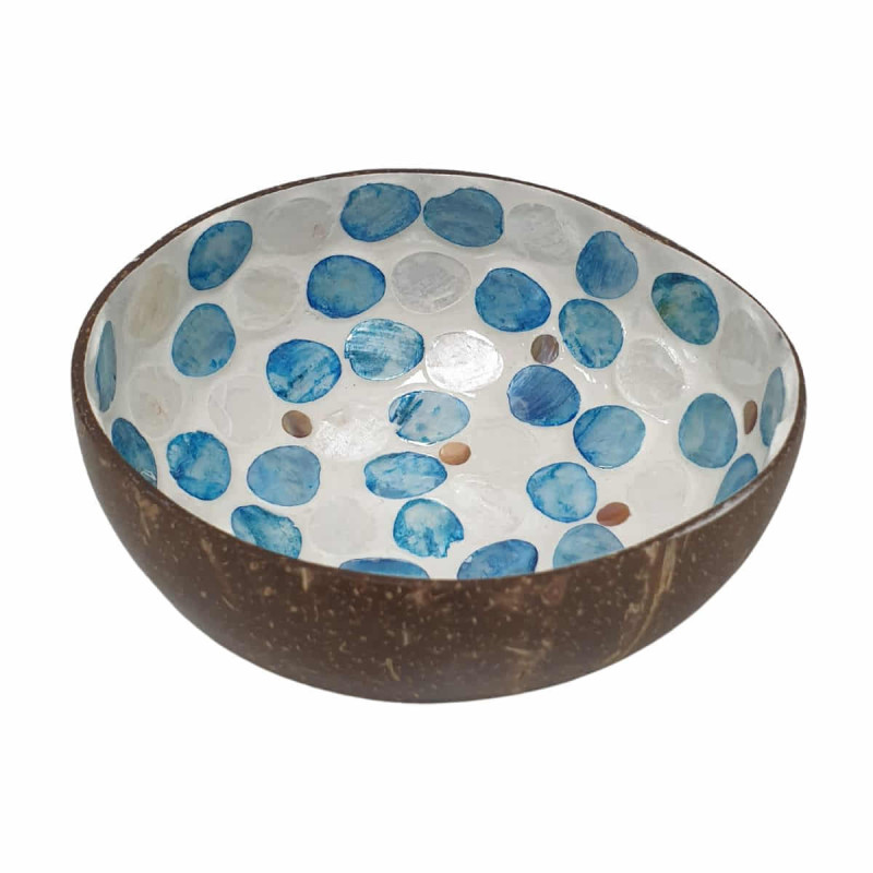 Imagen cuenco de cáscara de coco craqueado azul gris circ Imagen cuenco de cáscara de coco craqueado azul gris circ