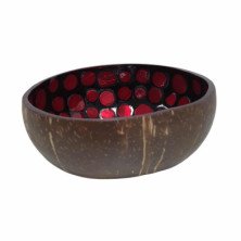 imagen 2 de cuenco de cáscara de coco lunares rojos