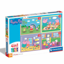 Imagen puzzle peppa pig 4 en 1 de 12 a 24 piezas clemento