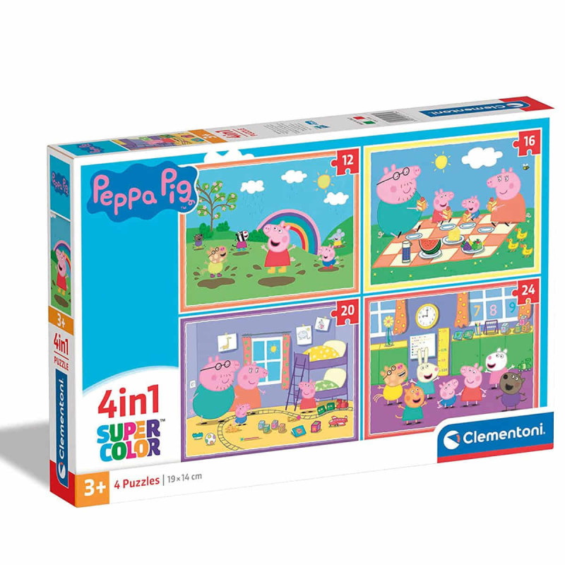 Imagen puzzle peppa pig 4 en 1 de 12 a 24 piezas clemento