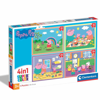 Imagen puzzle peppa pig 4 en 1 de 12 a 24 piezas clemento