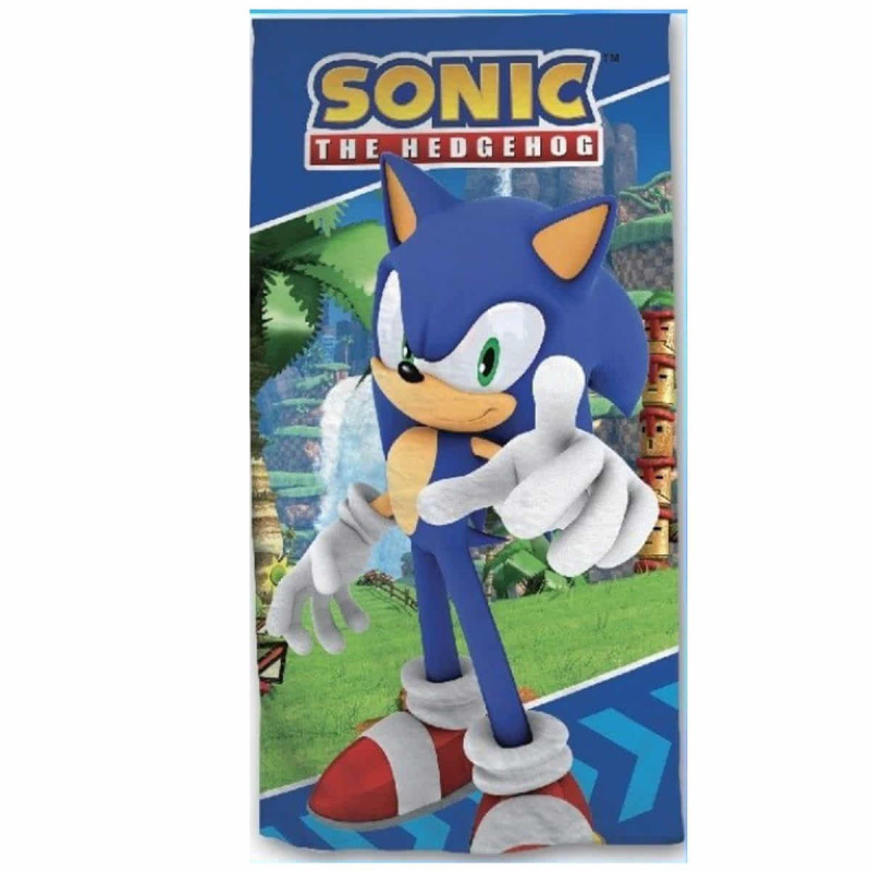 Toalha de Banho Praia Infantil Video Game Jogo Sonic Azul 3D