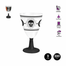 imagen 1 de copa agua/vino calavera reutilizable pie negro 220