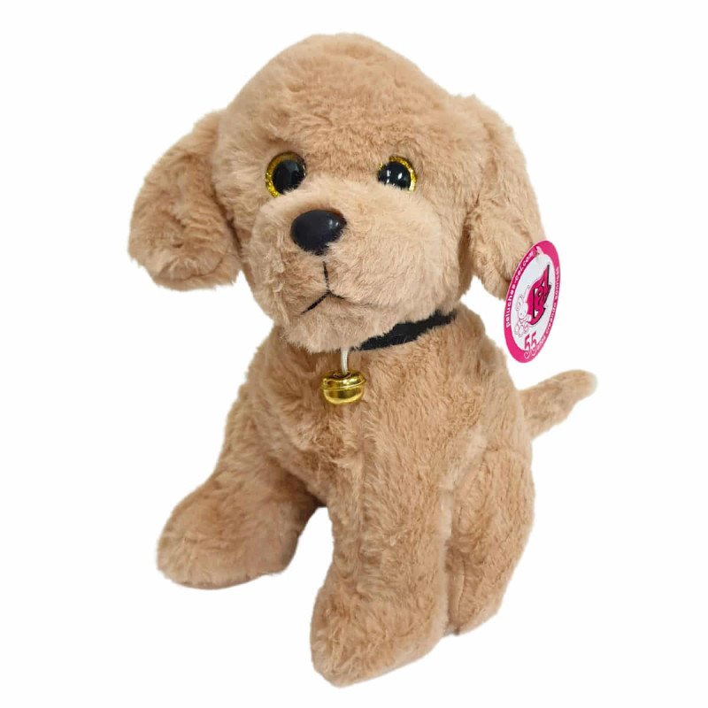 Imagen perro de peluche 25cm con cascabel marrón Imagen perro de peluche 25cm con cascabel marrón