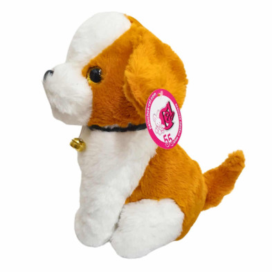 imagen 1 de perro de peluche 25cm con cascabel marrón/blanco