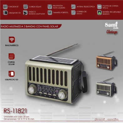 imagen 1 de radio vintage dorado 3 bandas sami panel solar