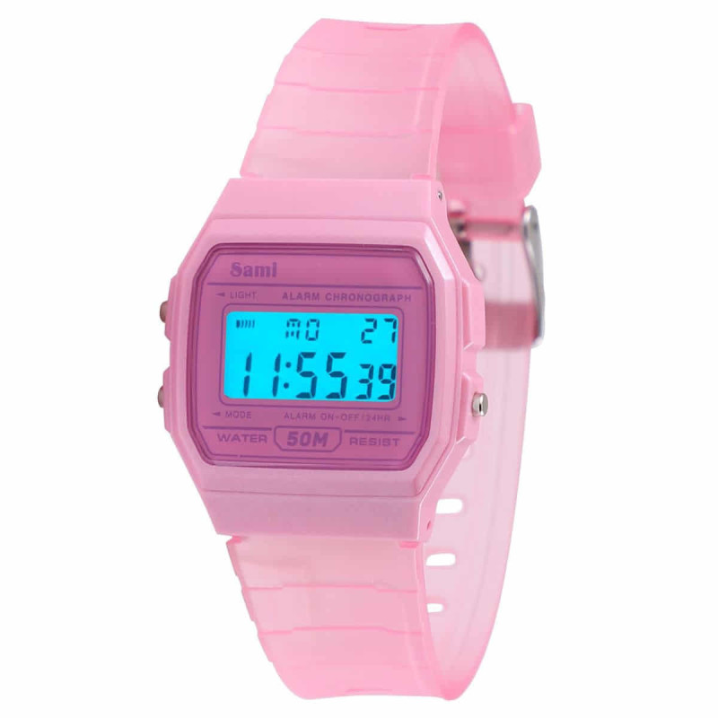 Imagen reloj vintage lcd correa transparente rosa