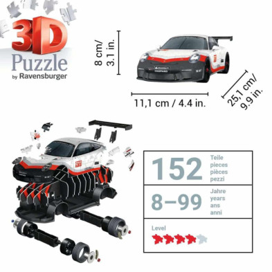 imagen 3 de puzzle 3d porsche 911 gt3 cup 108 piezas ravensbur