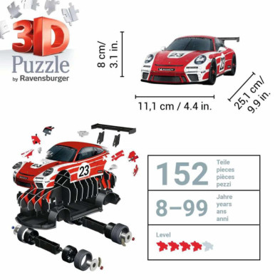 imagen 3 de puzzle 3d porsche 911 gt3 cup salzburg 108 piezas