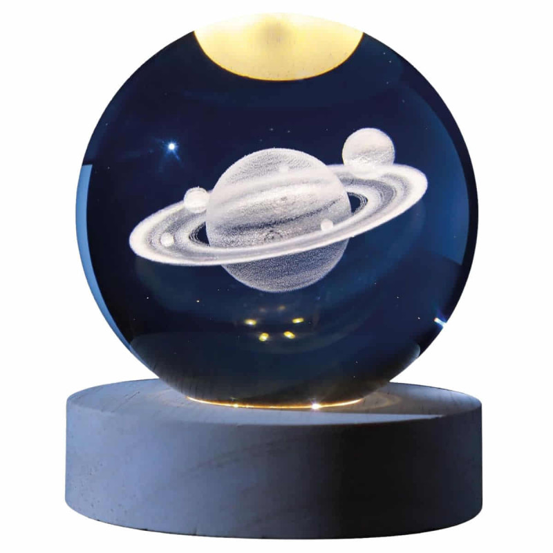 Imagen lámpara bola de cristal 3d saturno 8cm Imagen lámpara bola de cristal 3d saturno 8cm