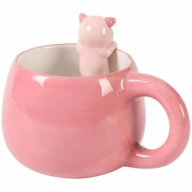 imagen 1 de taza de cerámica con cerdito en el borde 450 ml