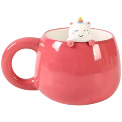 Imagen taza de cerámica con unicornio en el borde 450 ml