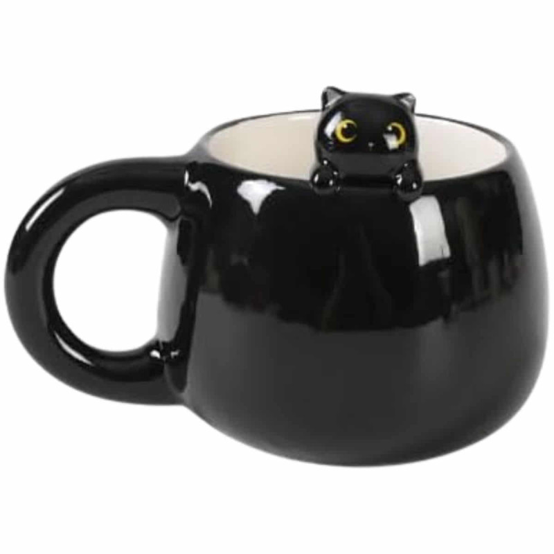 Imagen taza de cerámica con gato negro en el borde 450 ml