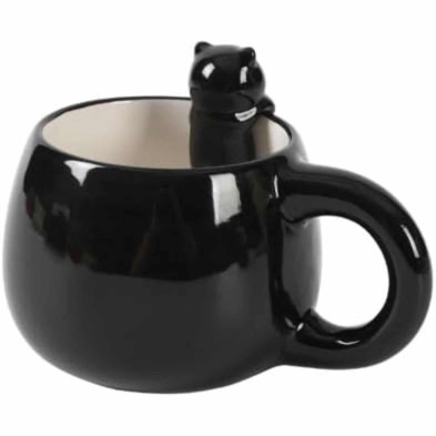 imagen 1 de taza de cerámica con gato negro en el borde 450 ml