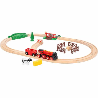 Imagen set tren brio granja con gran locomotora roja