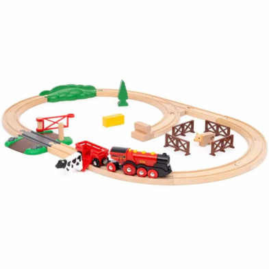 imagen 2 de set tren brio granja con gran locomotora roja