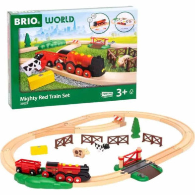 imagen 3 de set tren brio granja con gran locomotora roja