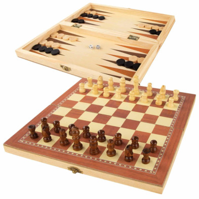 Imagen juego ajedrez damas & backgammon madera 29x29