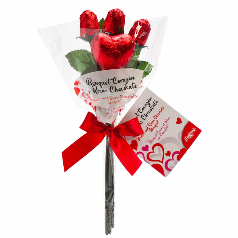 Imagen bouquet corazón con rosas de chocolate 30gr Imagen bouquet corazón con rosas de chocolate 30gr
