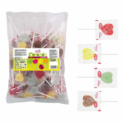 imagen 2 de piruletas mini corazón bolsa 100u sabores surtido