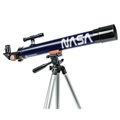 Detalle telescopio montado con trípode metálico y piezas plásticas