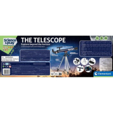 Caja trasera telescopio NASA Clementoni con advertencias y componentes