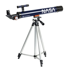 Vista lateral telescopio NASA Clementoni con trípode y piezas plásticas