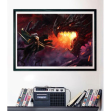 Póster enmarcado con la ilustración del puzle Clementoni Dungeons & Dragons colgado en pared
