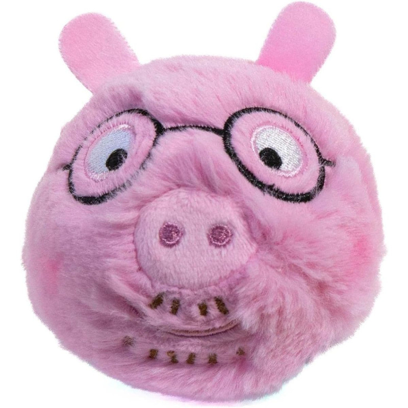 detalle del peluche redondo Papá Pig de Peppa Pig Ty Bouncers 8 cm con gafas bordadas