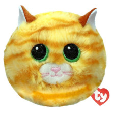 peluche redondo con cara de gato amarillo y etiqueta ty